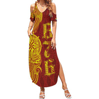 Tonga 676 Ngatu Tribal Tattoo Family Matching Summer Maxi Dress and Hawaiian Shirt LT03 Mom's Dress Red - Polynesian Pride