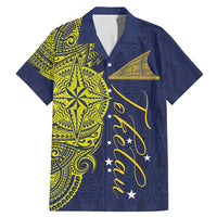 Personalised Tokelau Classic Ngatu Motifs Family Matching Mermaid Dress and Hawaiian Shirt LT03 Dad's Shirt - Short Sleeve Blue - Polynesian Pride