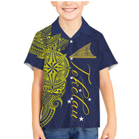 Personalised Tokelau Classic Ngatu Motifs Family Matching Mermaid Dress and Hawaiian Shirt LT03 Son's Shirt Blue - Polynesian Pride