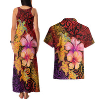 Hawaiian Hibiscus Turtle Tribal Polynesian Pattern Couples Matching Tank Maxi Dress and Hawaiian Shirt Colorful Color LT03 - Polynesian Pride