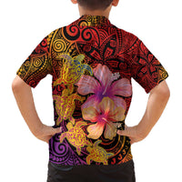Hawaiian Hibiscus Turtle Tribal Polynesian Pattern Family Matching Off Shoulder Short Dress and Hawaiian Shirt Colorful Color LT03 - Polynesian Pride