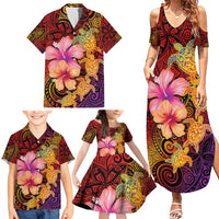 Hawaiian Hibiscus Turtle Tribal Polynesian Pattern Family Matching Summer Maxi Dress and Hawaiian Shirt Colorful Color LT03 - Polynesian Pride