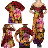 Hawaiian Hibiscus Turtle Tribal Polynesian Pattern Family Matching Summer Maxi Dress and Hawaiian Shirt Colorful Color LT03 - Polynesian Pride