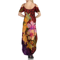 Hawaiian Hibiscus Turtle Tribal Polynesian Pattern Family Matching Summer Maxi Dress and Hawaiian Shirt Colorful Color LT03 - Polynesian Pride