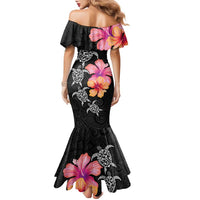 Hawaiian Hibiscus Turtle Tribal Polynesian Pattern Family Matching Mermaid Dress and Hawaiian Shirt Black Color LT03 - Polynesian Pride