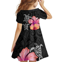 Hawaiian Hibiscus Turtle Tribal Polynesian Pattern Family Matching Off Shoulder Maxi Dress and Hawaiian Shirt Black Color LT03 - Polynesian Pride
