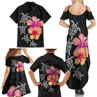 Hawaiian Hibiscus Turtle Tribal Polynesian Pattern Family Matching Summer Maxi Dress and Hawaiian Shirt Black Color LT03 - Polynesian Pride