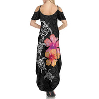 Hawaiian Hibiscus Turtle Tribal Polynesian Pattern Family Matching Summer Maxi Dress and Hawaiian Shirt Black Color LT03 - Polynesian Pride