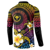Hawaiian Plumeria Turtle Tribal Spiral Polynesian Tattoo Button Sweatshirt Fanciful Color