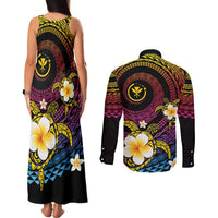 Hawaiian Plumeria Turtle Tribal Spiral Polynesian Tattoo Couples Matching Tank Maxi Dress and Long Sleeve Button Shirt Fanciful Color LT03 - Polynesian Pride