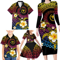 Hawaiian Plumeria Turtle Tribal Spiral Polynesian Tattoo Family Matching Long Sleeve Bodycon Dress and Hawaiian Shirt Fanciful Color LT03 - Polynesian Pride
