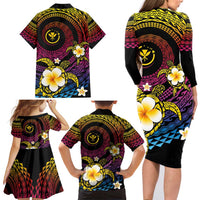 Hawaiian Plumeria Turtle Tribal Spiral Polynesian Tattoo Family Matching Long Sleeve Bodycon Dress and Hawaiian Shirt Fanciful Color LT03 - Polynesian Pride