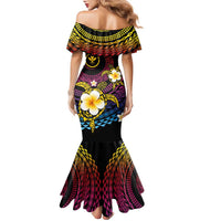 Hawaiian Plumeria Turtle Tribal Spiral Polynesian Tattoo Family Matching Mermaid Dress and Hawaiian Shirt Fanciful Color LT03 - Polynesian Pride