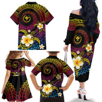 Hawaiian Plumeria Turtle Tribal Spiral Polynesian Tattoo Family Matching Off The Shoulder Long Sleeve Dress and Hawaiian Shirt Fanciful Color LT03 - Polynesian Pride
