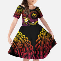 Hawaiian Plumeria Turtle Tribal Spiral Polynesian Tattoo Family Matching Puletasi and Hawaiian Shirt Fanciful Color LT03 Daughter's Dress Gradient - Polynesian Pride