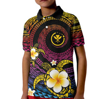 Hawaiian Plumeria Turtle Tribal Spiral Polynesian Tattoo Kid Polo Shirt Fanciful Color LT03 Kid Gradient - Polynesian Pride