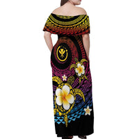 Hawaiian Plumeria Turtle Tribal Spiral Polynesian Tattoo Off Shoulder Maxi Dress Fanciful Color LT03 - Polynesian Pride