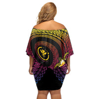 Hawaiian Plumeria Turtle Tribal Spiral Polynesian Tattoo Off Shoulder Short Dress Fanciful Color LT03 - Polynesian Pride