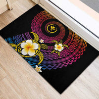 Hawaiian Plumeria Turtle Tribal Spiral Polynesian Tattoo Rubber Doormat Fanciful Color