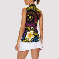Hawaiian Plumeria Turtle Tribal Spiral Polynesian Tattoo Women Sleeveless Polo Shirt Fanciful Color LT03 - Polynesian Pride
