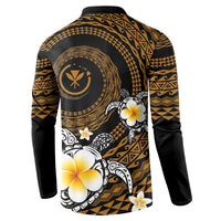 Hawaiian Plumeria Turtle Tribal Spiral Polynesian Tattoo Button Sweatshirt Gold Color