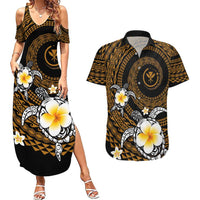 Hawaiian Plumeria Turtle Tribal Spiral Polynesian Tattoo Couples Matching Summer Maxi Dress and Hawaiian Shirt Gold Color LT03 Gold - Polynesian Pride