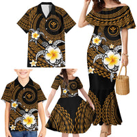 Hawaiian Plumeria Turtle Tribal Spiral Polynesian Tattoo Family Matching Mermaid Dress and Hawaiian Shirt Gold Color LT03 - Polynesian Pride