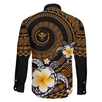Hawaiian Plumeria Turtle Tribal Spiral Polynesian Tattoo Family Matching Off The Shoulder Long Sleeve Dress and Hawaiian Shirt Gold Color LT03 - Polynesian Pride