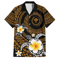 Hawaiian Plumeria Turtle Tribal Spiral Polynesian Tattoo Family Matching Off Shoulder Short Dress and Hawaiian Shirt Gold Color LT03 Dad's Shirt - Short Sleeve Gold - Polynesian Pride