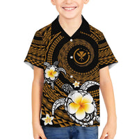 Hawaiian Plumeria Turtle Tribal Spiral Polynesian Tattoo Family Matching Off Shoulder Short Dress and Hawaiian Shirt Gold Color LT03 Son's Shirt Gold - Polynesian Pride