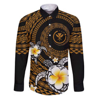Hawaiian Plumeria Turtle Tribal Spiral Polynesian Tattoo Family Matching Puletasi and Hawaiian Shirt Gold Color LT03 Dad's Shirt - Long Sleeve Gold - Polynesian Pride