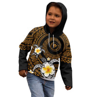 Hawaiian Plumeria Turtle Tribal Spiral Polynesian Tattoo Kid Hoodie Gold Color LT03 - Polynesian Pride