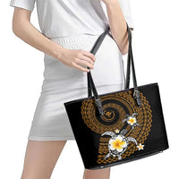 Hawaiian Plumeria Turtle Tribal Spiral Polynesian Tattoo Leather Tote Bag Gold Color LT03 - Polynesian Pride