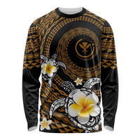 Hawaiian Plumeria Turtle Tribal Spiral Polynesian Tattoo Long Sleeve Shirt Gold Color LT03 Unisex Gold - Polynesian Pride