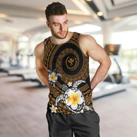 Hawaiian Plumeria Turtle Tribal Spiral Polynesian Tattoo Men Tank Top Gold Color LT03 Gold - Polynesian Pride