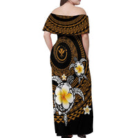 Hawaiian Plumeria Turtle Tribal Spiral Polynesian Tattoo Off Shoulder Maxi Dress Gold Color LT03 - Polynesian Pride
