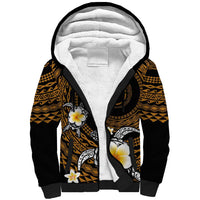 Hawaiian Plumeria Turtle Tribal Spiral Polynesian Tattoo Sherpa Hoodie Gold Color LT03 Unisex Gold - Polynesian Pride