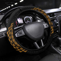 Hawaiian Plumeria Turtle Tribal Spiral Polynesian Tattoo Steering Wheel Cover Gold Color LT03 Universal Fit Gold - Polynesian Pride