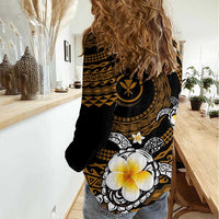 Hawaiian Plumeria Turtle Tribal Spiral Polynesian Tattoo Women Casual Shirt Gold Color LT03 - Polynesian Pride