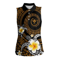 Hawaiian Plumeria Turtle Tribal Spiral Polynesian Tattoo Women Sleeveless Polo Shirt Gold Color LT03 Female Gold - Polynesian Pride