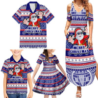 Custom American Samoa Christmas Family Matching Summer Maxi Dress and Hawaiian Shirt Samoan Coat of Arms and Cool Santa Ornament Style LT03 - Polynesian Pride