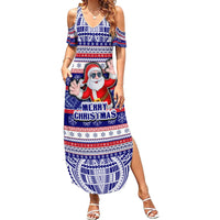Custom American Samoa Christmas Family Matching Summer Maxi Dress and Hawaiian Shirt Samoan Coat of Arms and Cool Santa Ornament Style LT03 Mom's Dress Blue - Polynesian Pride