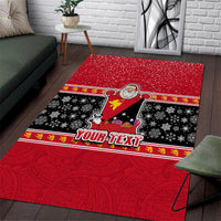 Custom Papua New Guinea Christmas Area Rug Santa With Flag Of PNG Polynesian Tribal Xmas Vibe LT03 Red - Polynesian Pride