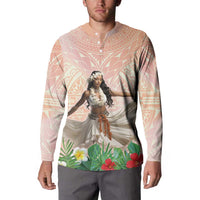 Woman Polynesian Tattoos Button Sweatshirt Tropical Flower - Peach Fuzz Color