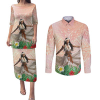 Woman Polynesian Tattoos Couples Matching Puletasi and Long Sleeve Button Shirt Tropical Flower - Peach Fuzz Color LT03 Peach Fuzz - Polynesian Pride