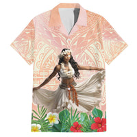 Woman Polynesian Tattoos Family Matching Off The Shoulder Long Sleeve Dress and Hawaiian Shirt Tropical Flower - Peach Fuzz Color LT03 Dad's Shirt - Short Sleeve Peach Fuzz - Polynesian Pride