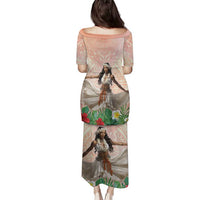 Woman Polynesian Tattoos Family Matching Puletasi and Hawaiian Shirt Tropical Flower - Peach Fuzz Color LT03 - Polynesian Pride