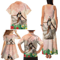 Woman Polynesian Tattoos Family Matching Tank Maxi Dress and Hawaiian Shirt Tropical Flower - Peach Fuzz Color LT03 - Polynesian Pride