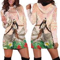 Woman Polynesian Tattoos Hoodie Dress Tropical Flower - Peach Fuzz Color LT03 - Polynesian Pride
