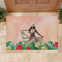 Woman Polynesian Tattoos Rubber Doormat Tropical Flower - Peach Fuzz Color
